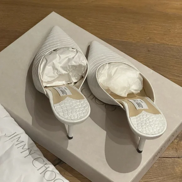 Jimmy Choo White Croc-Patterned Mules - Picture 3 of 12